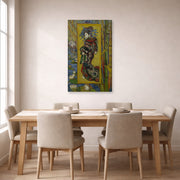 Gallery-wrapped canvas print of Vincent van Gogh's Courtesan displayed on a wall in a dining room