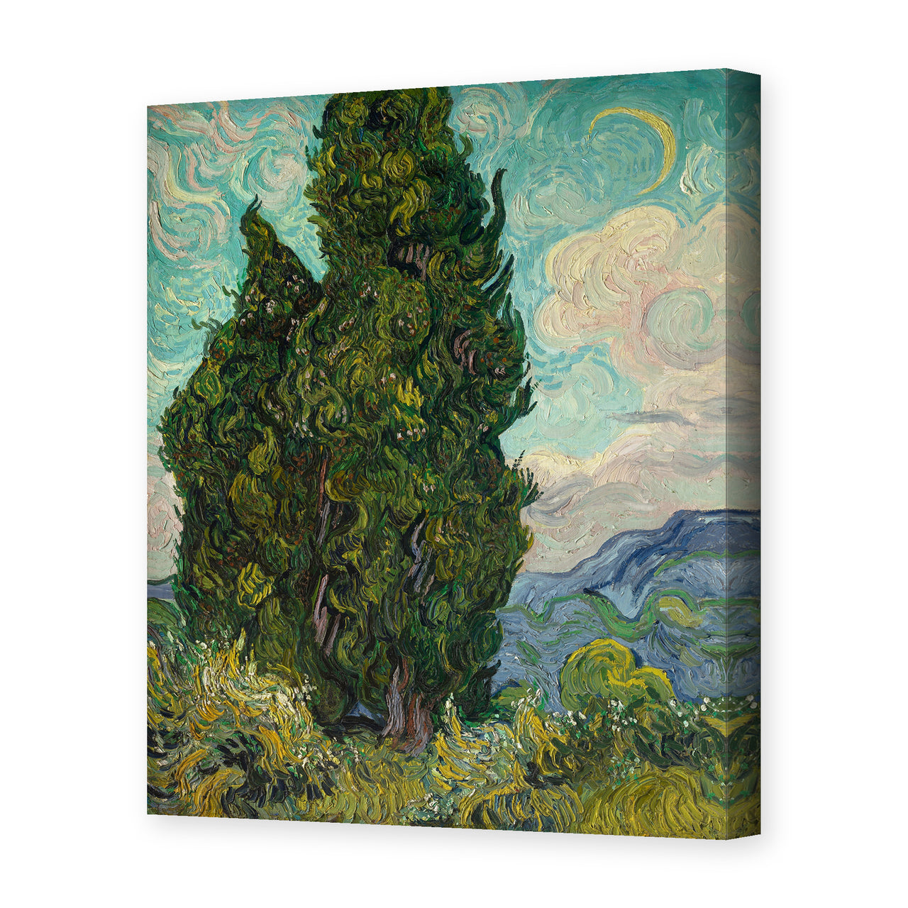 Vincent van Gogh's 'Cypresses' painting reproduced as a gallery-wrapped canvas print