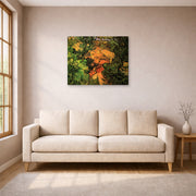 Gallery-wrapped canvas print of Vincent van Gogh's Entrance to a Quarry displayed on a wall in a living room