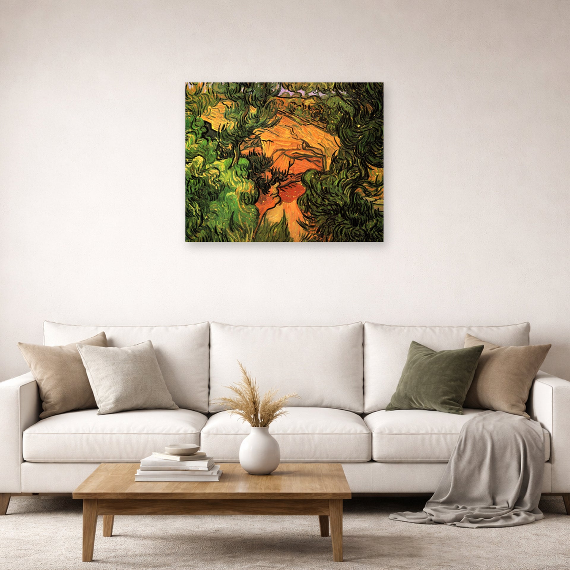 Unframed poster print of Vincent van Gogh's Entrance to a Quarry displayed on a wall in a living room