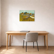Gallery-wrapped canvas print of Vincent van Gogh's Farmhouse in Provence displayed on a wall in a home office