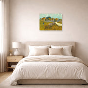Unframed poster print of Vincent van Gogh's Farmhouse in Provence displayed on a wall in a bedroom