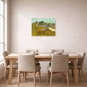 Unframed poster print of Vincent van Gogh's Farmhouse in Provence displayed on a wall in a dining room