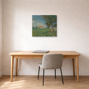 Gallery-wrapped canvas print of Vincent van Gogh's Farmhouse in a Wheatfield displayed on a wall in a home office