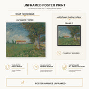 Vincent van Gogh - Farmhouse in a Wheatfield poster print size comparison and framing display infographic