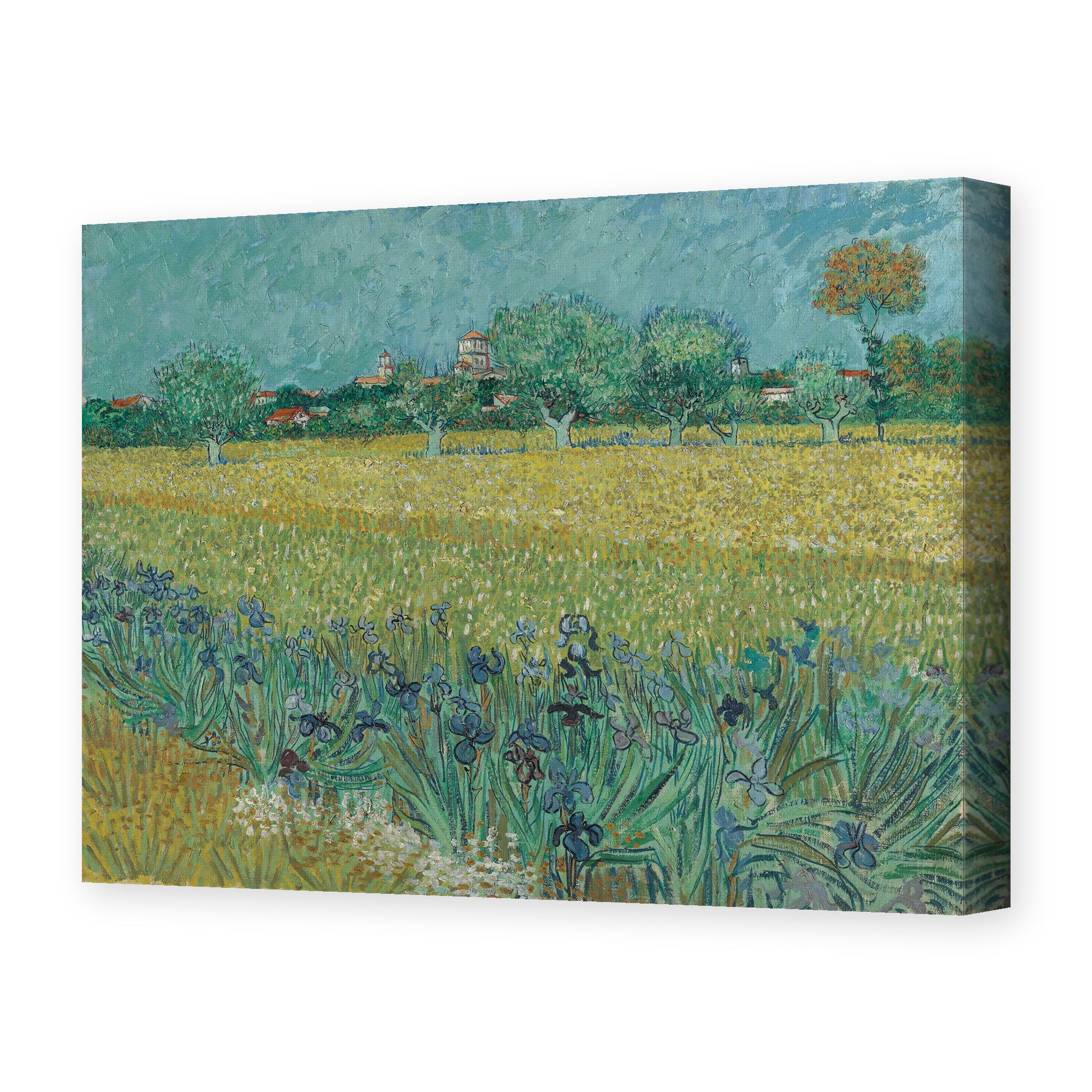 Vincent van Gogh's 'Field with Flowers Near Arles' painting reproduced as a gallery-wrapped canvas print