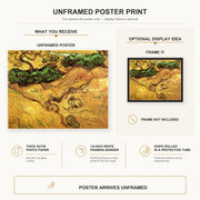 Vincent van Gogh - Field with Two Rabbits poster print size comparison and framing display infographic