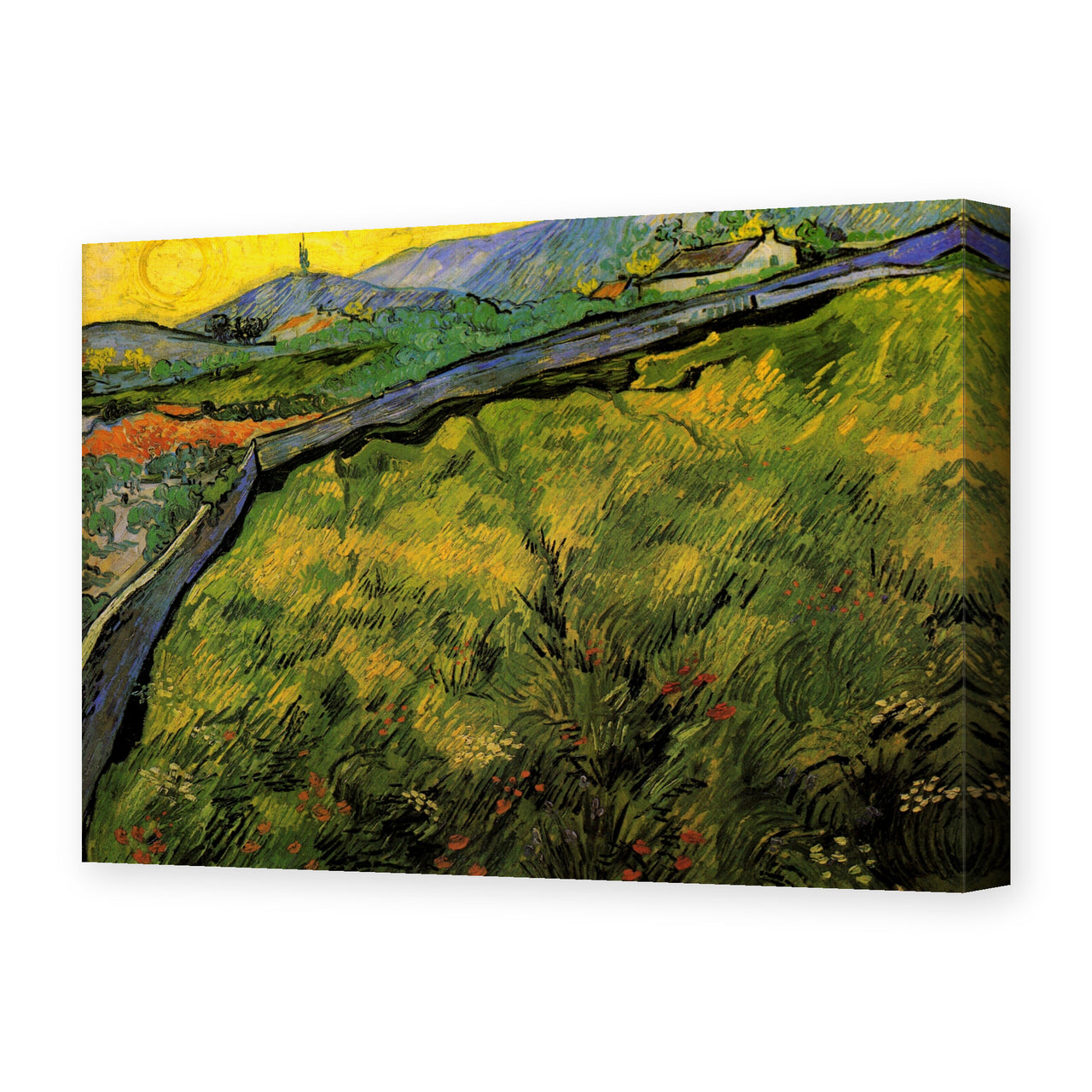 Vincent van Gogh's 'Field of Spring Wheat at Sunrise' painting reproduced as a gallery-wrapped canvas print