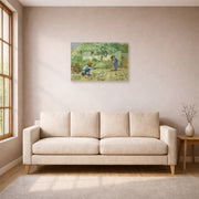 Unframed poster print of Vincent van Gogh's First Steps after Millet displayed on a wall in a living room