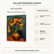 Vincent van Gogh - Fritillaries in a Copper Vase gallery wrap canvas construction and hanging details infographic