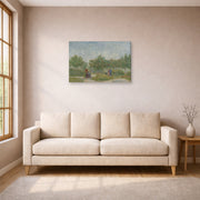 Gallery-wrapped canvas print of Vincent van Gogh's Garden with Courting Couples displayed on a wall in a living room