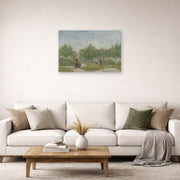 Unframed poster print of Vincent van Gogh's Garden with Courting Couples displayed on a wall in a living room