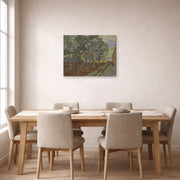 Gallery-wrapped canvas print of Vincent van Gogh's Garden of the Asylum displayed on a wall in a dining room