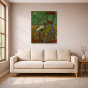 Unframed poster print of Vincent van Gogh's Gauguin's Chair displayed on a wall in a living room
