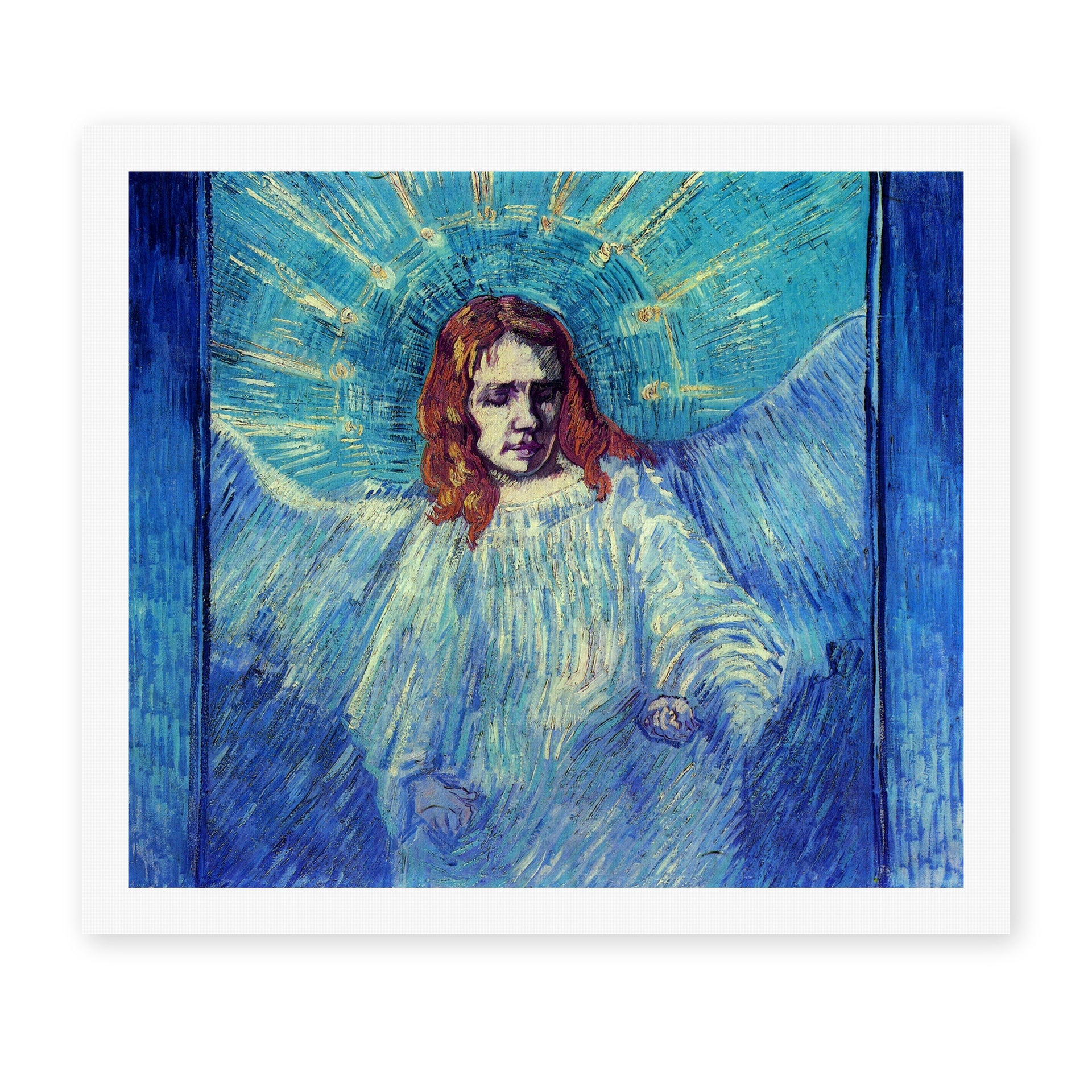 Vincent van Gogh's 'Half Figure of an Angel after Rembrandt' painting reproduced as a rolled canvas print