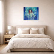 Gallery-wrapped canvas print of Vincent van Gogh's Half Figure of an Angel after Rembrandt displayed on a wall in a bedroom