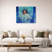 Gallery-wrapped canvas print of Vincent van Gogh's Half Figure of an Angel after Rembrandt displayed on a wall in a living room