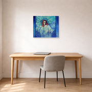 Gallery-wrapped canvas print of Vincent van Gogh's Half Figure of an Angel after Rembrandt displayed on a wall in a home office