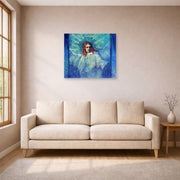 Unframed poster print of Vincent van Gogh's Half Figure of an Angel after Rembrandt displayed on a wall in a living room