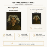 Vincent van Gogh - Head of a Woman poster print size comparison and framing display infographic