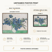 Vincent van Gogh - Irises and Roses poster print size comparison and framing display infographic