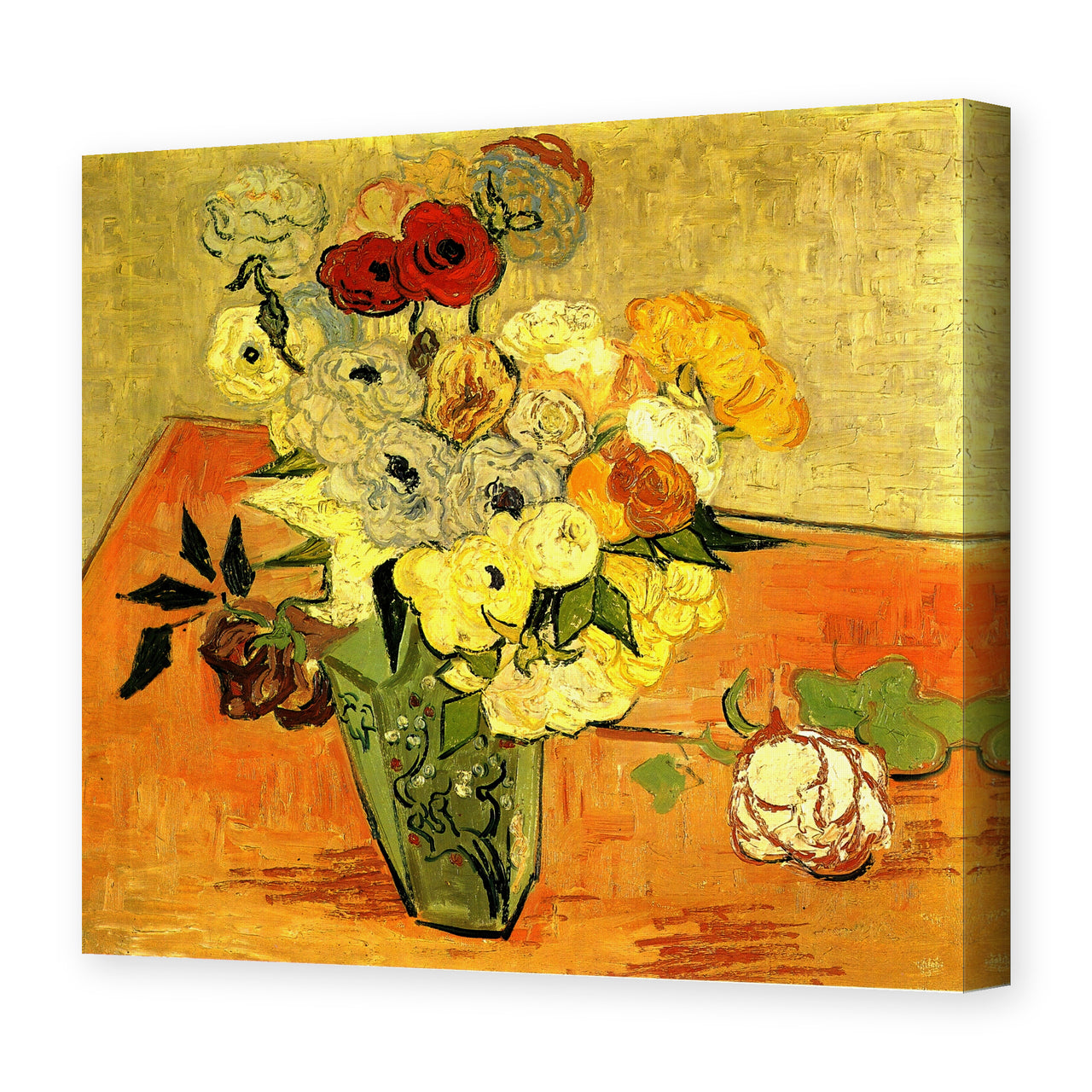 Vincent van Gogh's 'Japanese Vase with Roses and Anemones' painting reproduced as a gallery-wrapped canvas print