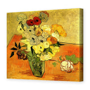 Vincent van Gogh's 'Japanese Vase with Roses and Anemones' painting reproduced as a gallery-wrapped canvas print