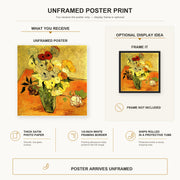 Vincent van Gogh - Japanese Vase with Roses and Anemones poster print size comparison and framing display infographic