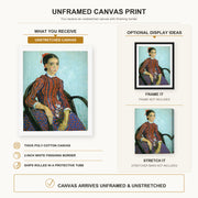Vincent van Gogh - La Mousme canvas print size comparison and framing display infographic