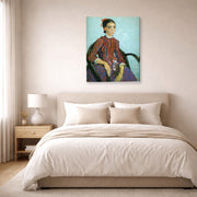 Gallery-wrapped canvas print of Vincent van Gogh's La Mousme displayed on a wall in a bedroom