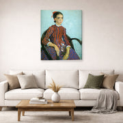 Gallery-wrapped canvas print of Vincent van Gogh's La Mousme displayed on a wall in a living room