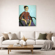 Unframed poster print of Vincent van Gogh's La Mousme displayed on a wall in a living room
