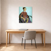 Unframed poster print of Vincent van Gogh's La Mousme displayed on a wall in a home office