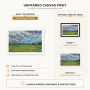 Vincent van Gogh - Landscape Under a Stormy Sky canvas print size comparison and framing display infographic