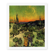 Vincent van Gogh's 'Landscape with Couple Walking and Crescent Moon' painting reproduced as a rolled canvas print