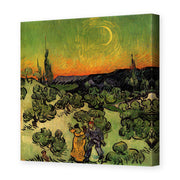 Vincent van Gogh's 'Landscape with Couple Walking and Crescent Moon' painting reproduced as a gallery-wrapped canvas print
