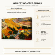 Vincent van Gogh - Landscape with House and Ploughman gallery wrap canvas construction and hanging details infographic