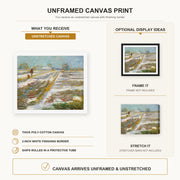 Vincent van Gogh - Landscape with Snow canvas print size comparison and framing display infographic