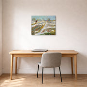 Gallery-wrapped canvas print of Vincent van Gogh's Landscape with Snow displayed on a wall in a home office