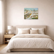Unframed poster print of Vincent van Gogh's Landscape with Snow displayed on a wall in a bedroom