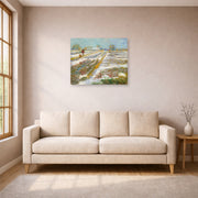 Unframed poster print of Vincent van Gogh's Landscape with Snow displayed on a wall in a living room