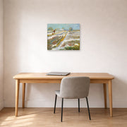 Unframed poster print of Vincent van Gogh's Landscape with Snow displayed on a wall in a home office