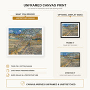 Vincent van Gogh - Landscape at Saint Rimy canvas print size comparison and framing display infographic
