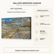 Vincent van Gogh - Landscape at Saint Rimy gallery wrap canvas construction and hanging details infographic