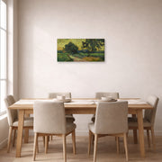 Gallery-wrapped canvas print of Vincent van Gogh's Landscape at Twilight displayed on a wall in a dining room