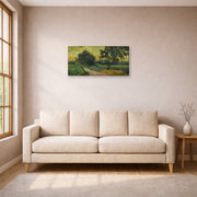 Gallery-wrapped canvas print of Vincent van Gogh's Landscape at Twilight displayed on a wall in a living room