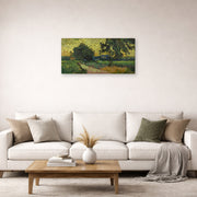 Gallery-wrapped canvas print of Vincent van Gogh's Landscape at Twilight displayed on a wall in a living room