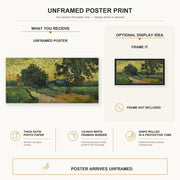 Vincent van Gogh - Landscape at Twilight poster print size comparison and framing display infographic