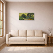Unframed poster print of Vincent van Gogh's Landscape at Twilight displayed on a wall in a living room