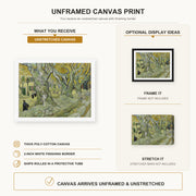 Vincent van Gogh - Large Plane Trees canvas print size comparison and framing display infographic